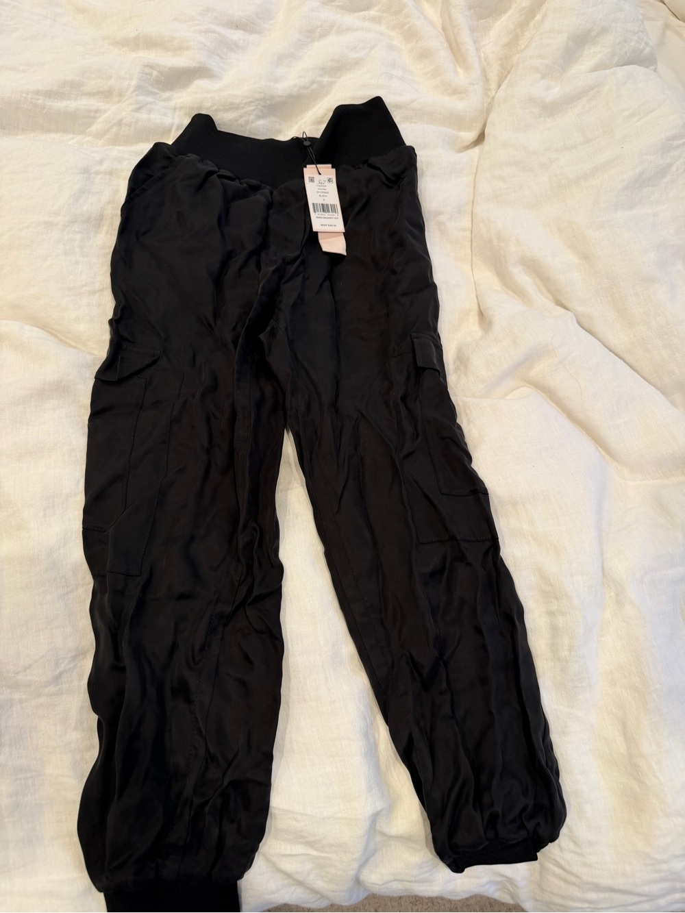 cinq a sept Black Cargo Joggers with Ribbed Waistband